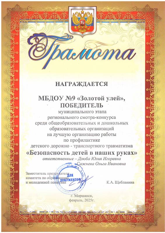 Диплом Безопасность детей в наших руках